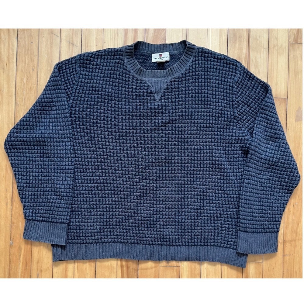 Woolrich Mens Slate Gray Waffle Knit Ramie Cotton Crewneck Sweater 13012 Large
